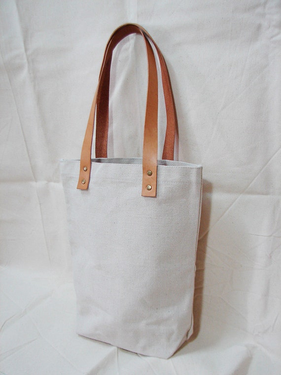 Leathinity - Blank Original / Black Canvas Tote Bag w/ Genuine Leather Handles - Eco Friendly