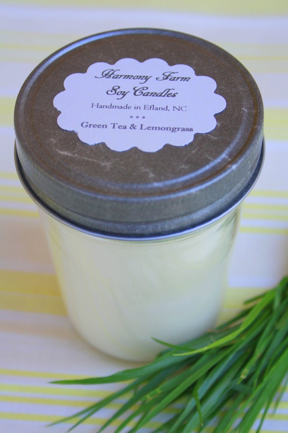 Green Tea & Lemongrass Soy Wax Candle in 8 oz. Jelly Jar