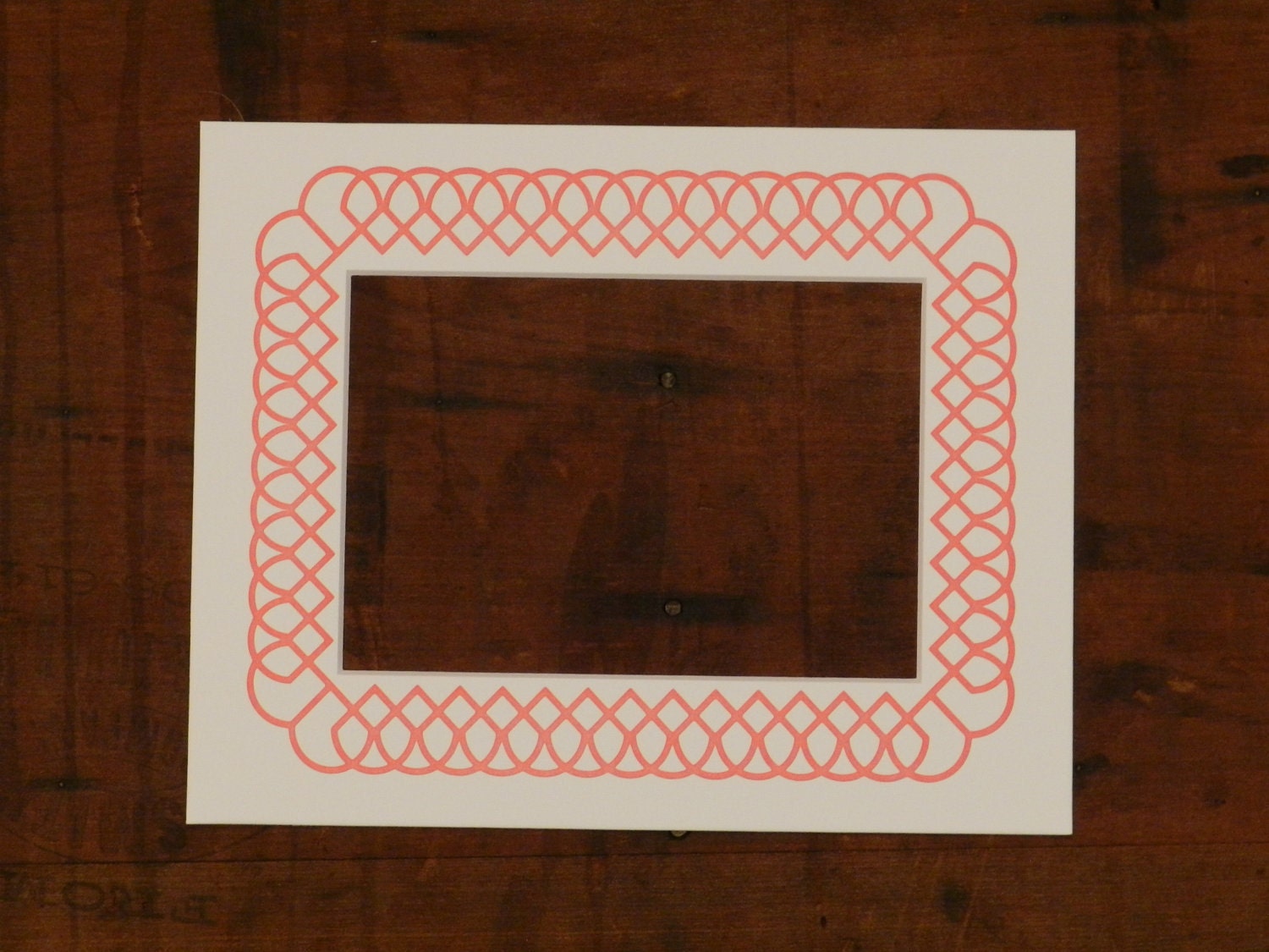 Letterpress Picture Frame Mat With Pink Interlocking Geometric Pattern