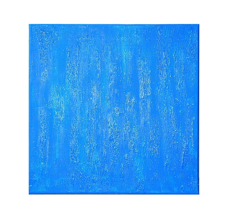 Entitled "Blue Rain." Textured Acrylic Painting with Cerulean Blue, glass beads, and a beautiful gloss coating. Canvas is 12 in by 12.