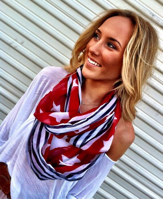 American Flag Scarf Patriotic Infinity July 4th Scarves Red White and Blue