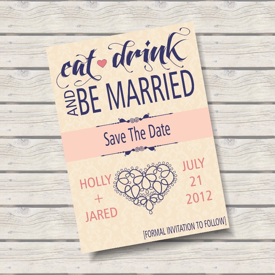 Eat Drink & Be Married Save the Date 5x7 Announcement, Linen