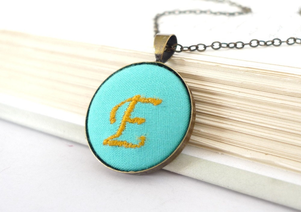SALE - Free Express Shipping Upgrade with any 2 items - Embroidered Pendant Initial Necklace - Monogram - Letter E - Ready to Ship