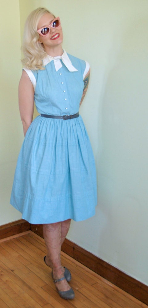 1950s Dress // Clear Blue Sky // Vintage Day Dress // Small