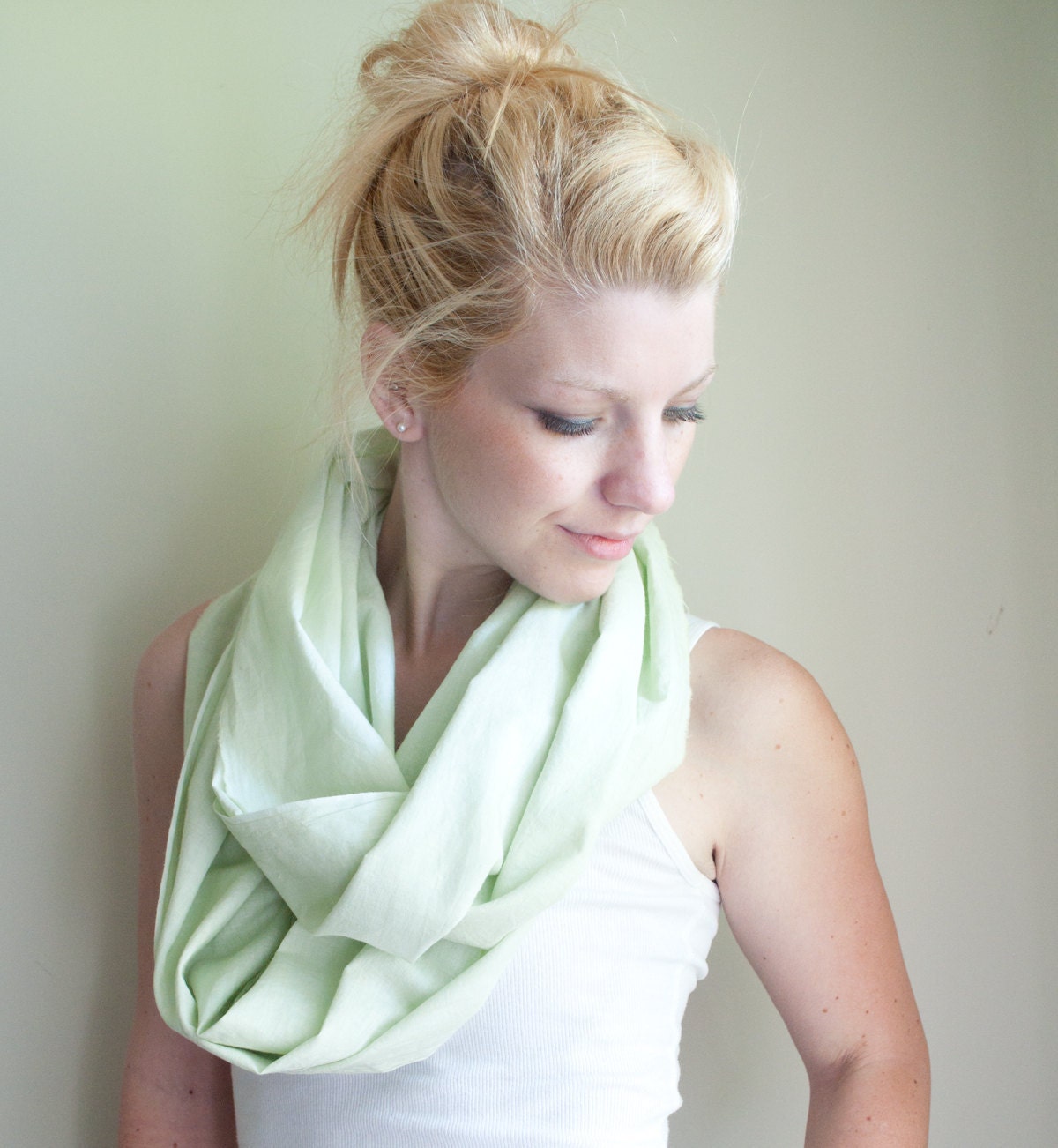 infinity scarf cowl handdyed - soft mint - lightweight cotton