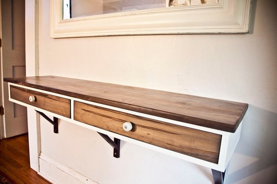 Custom Order - Floating Entry Table - Modified IKEA shelf with two drawers - Ambrosia Maple, porcelain insulator pulls