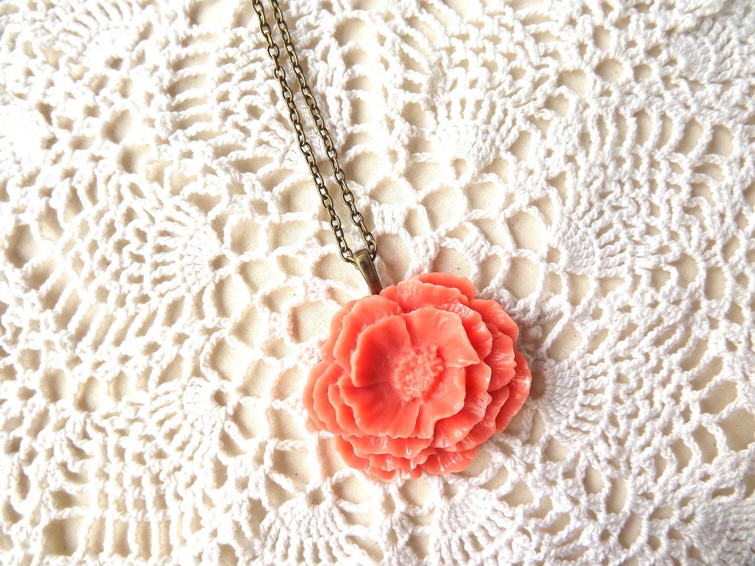 Blooming Pink Tangerine Peony Necklace