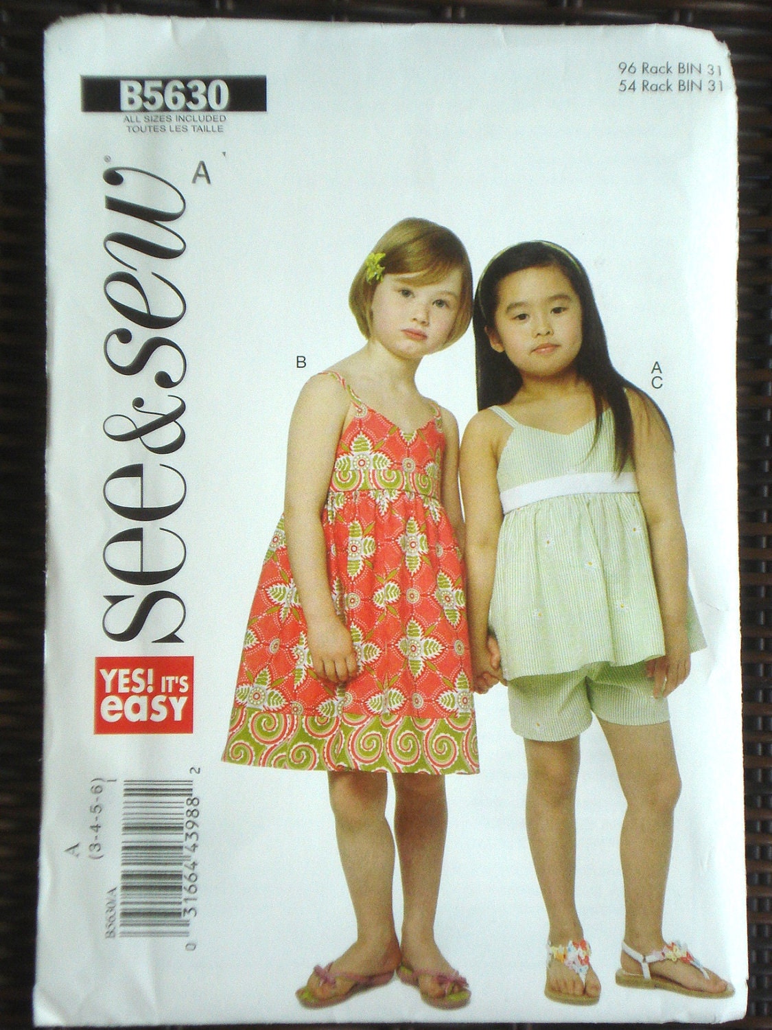 Butterick See  & Sew sewing pattern Children's Girl's  Dress Top Shorts